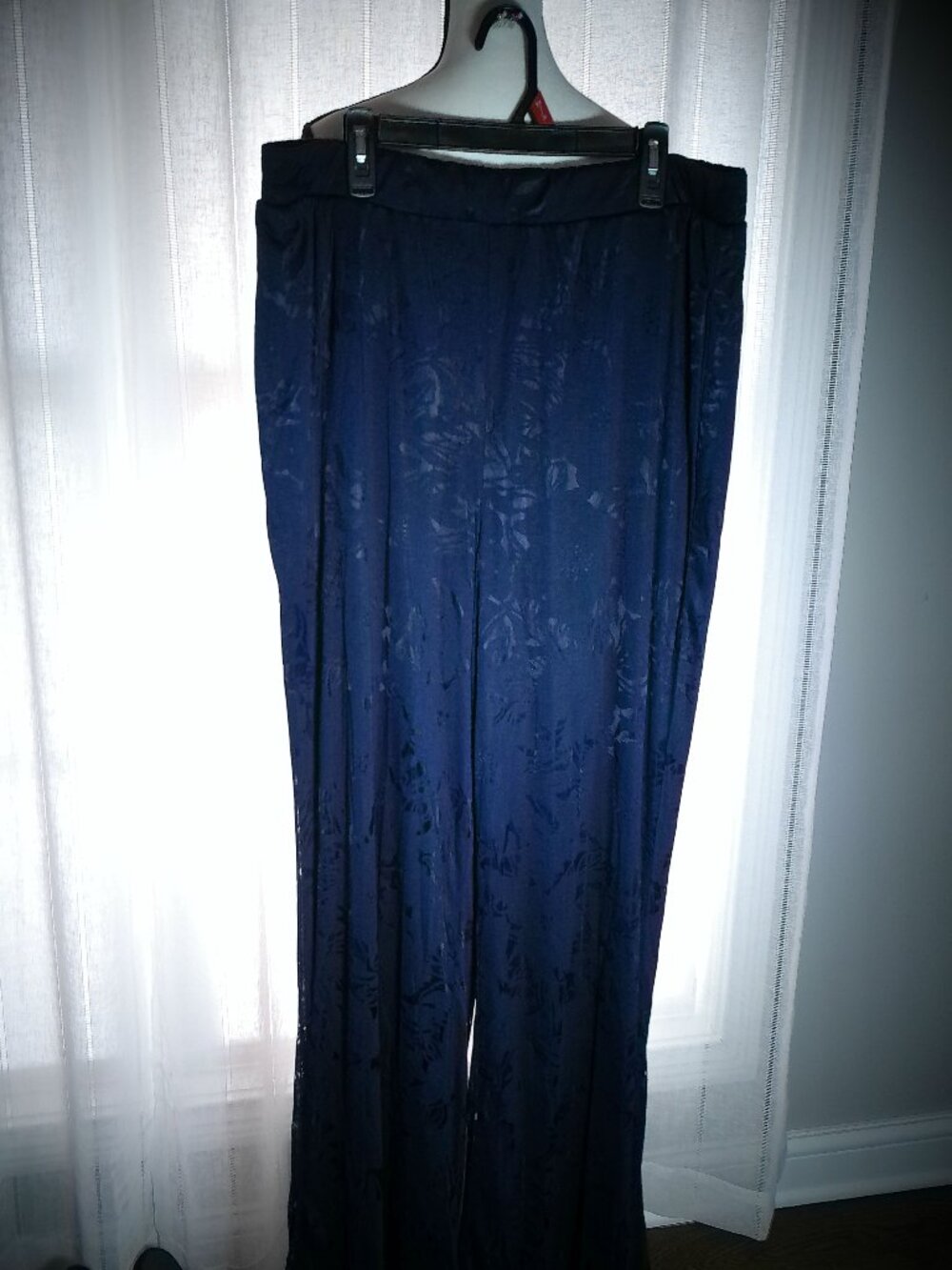 NINA LEONARD Pull-On Navy Blue Lace Design Over Lining Dress Pants w/Pockets 1X